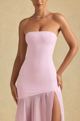 Asymmetric Strapless Fishtail Maxi Dress in Soft Pink