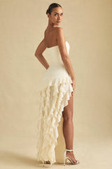Ruffle-Trim Strapless Gown in Ivory