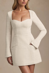 Sweetheart-Neck Structured Mini Dress in Ivory