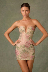 Embellished Sweetheart-Neck A-Line Mini Dress in Rose Hotfix