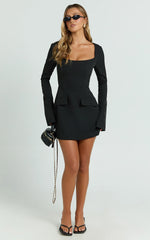 Zita Mini Dress - Long Sleeve Tailored Tulip Dress in Black