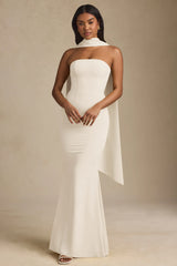 Scarf-Detail Strapless Gown in Ivory