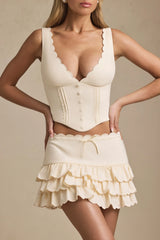 Plunge-Neck Scalloped Corset Top in Ivory