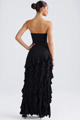 Ruffle-Trim Strapless Gown in Black
