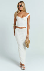 Billie Maxi Skirt - Column Textured Jersey Skirt in Off White