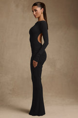 Modal Ruched Backless Maxi Dress in Black