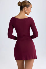 Modal Layered A-Line Mini Dress in Wine Red