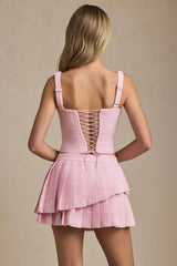 Layered Pleated Low-Rise Mini Skirt in Soft Pink