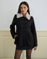 Arsil Double Breasted Coat in Black Wool